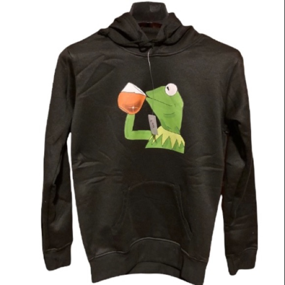 KERMIT Sipping Tea “none of my business” Pullover Hoodie Womens Small